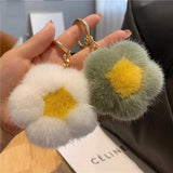 Real Mink Fur Flower Keychain High Fur Key Ring Pendant