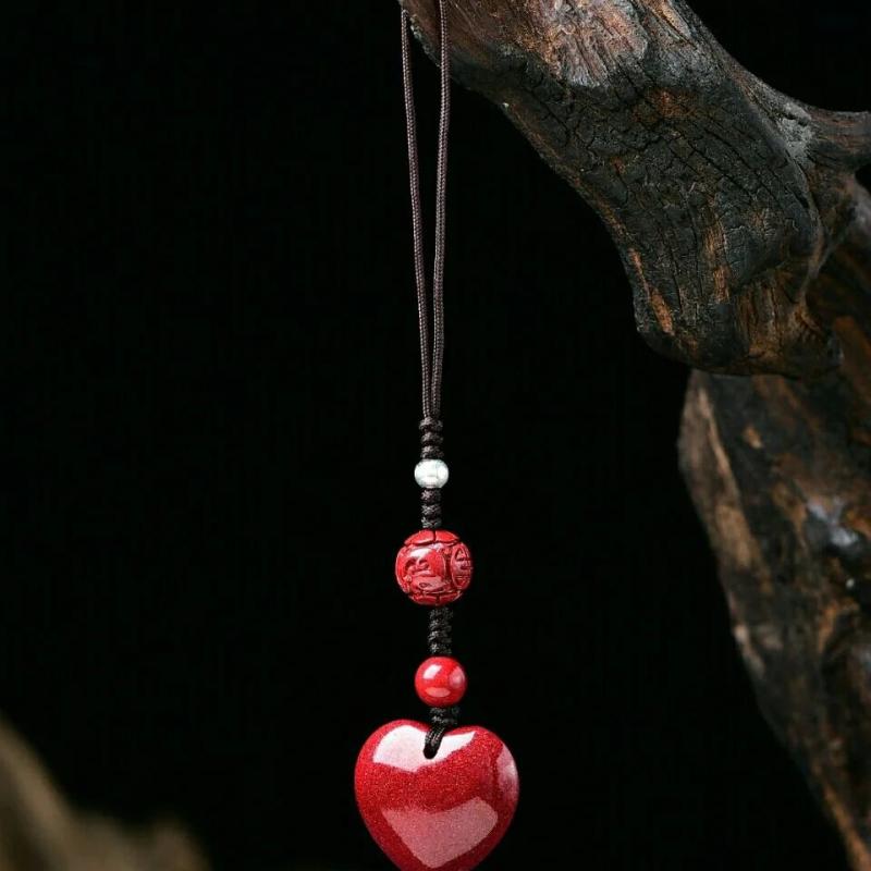 Jade Cinnabar Keychain Lanyard Bag Charm Gift Car Accessories