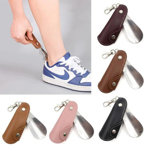 Metal Leather Shoehorn Portable Unisex Shoe Lifter Hanging Deduction