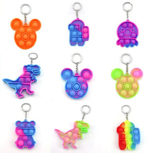 Mini Bubble Fidget Keychain Mouse Bear Unicorn Keyfob