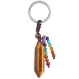 Hexagonal Crystal Wand Keychain Metal Keyring Gemstone Car Key Lanyard