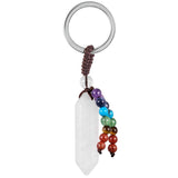 Hexagonal Crystal Wand Keychain Metal Keyring Gemstone Car Key Lanyard