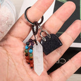 Hexagonal Crystal Wand Keychain Metal Keyring Gemstone Car Key Lanyard
