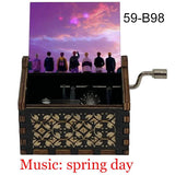 Spring Music Box Wooden Hand Crank Print Fans Gift