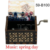 Spring Music Box Wooden Hand Crank Print Fans Gift