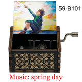 Spring Music Box Wooden Hand Crank Print Fans Gift