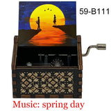 Spring Music Box Wooden Hand Crank Print Fans Gift