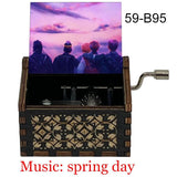 Spring Music Box Wooden Hand Crank Print Fans Gift