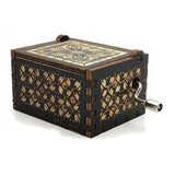 Spring Music Box Wooden Hand Crank Print Fans Gift