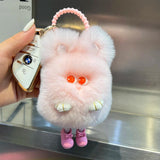 Rex Rabbit Hair Plush Keychain Bag Car Key Pompon Pendant Accessories