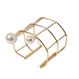 Hollowed Mesh Shape Bangle Big Pearl Bracelet for Women