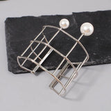 Hollowed Mesh Shape Bangle Big Pearl Bracelet for Women