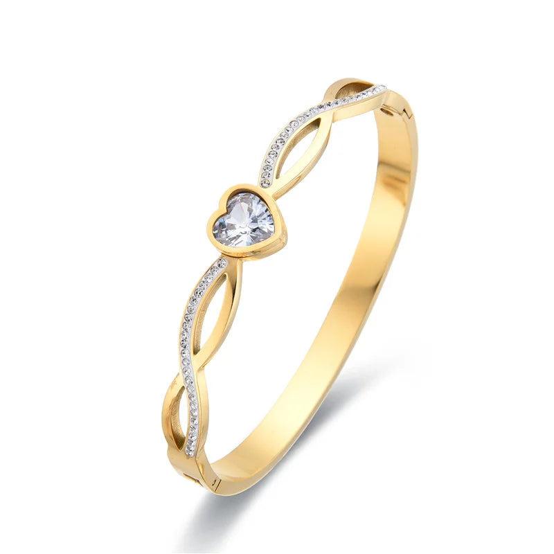 Zircon Heart Bangle & Bracelet Stainless Steel Wedding Bangles