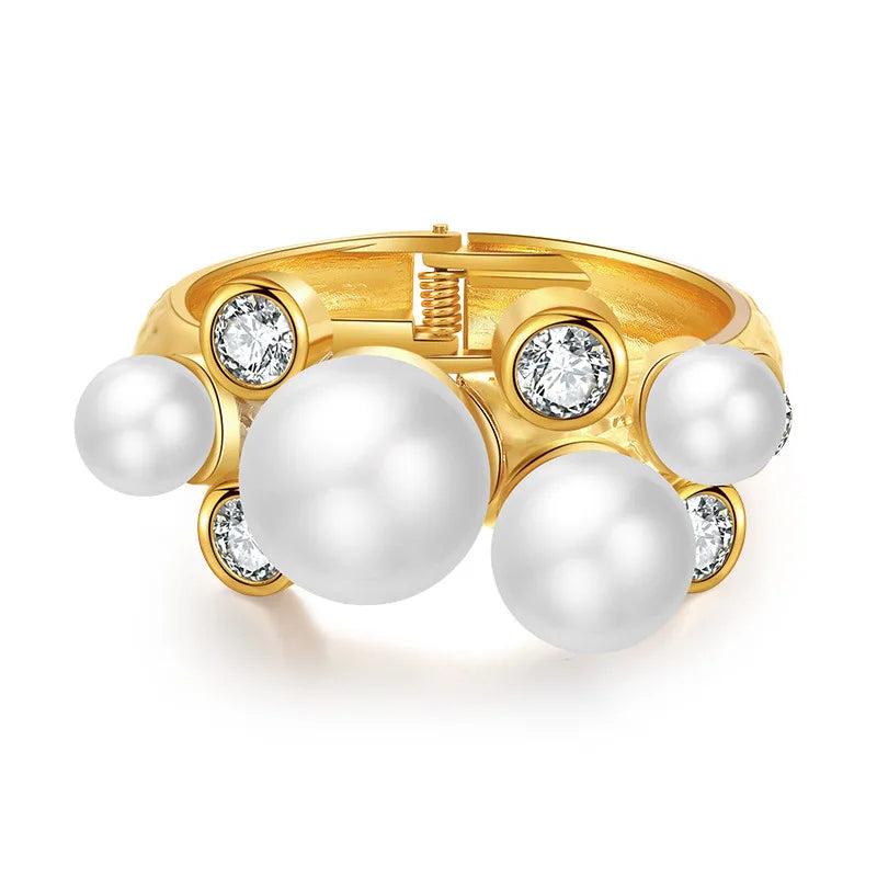 Alloy Cuff Charm Pearl Bracelet for Women