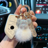 Craft Bear Keychain Mink Hair Rhinestones Lady Charm Bag Car