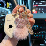 Craft Bear Keychain Mink Hair Rhinestones Lady Charm Bag Car