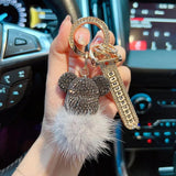 Craft Bear Keychain Mink Hair Rhinestones Lady Charm Bag Car
