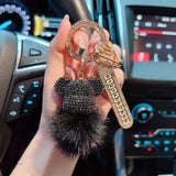 Craft Bear Keychain Mink Hair Rhinestones Lady Charm Bag Car