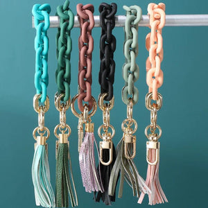 Acrylic Link Chain Keychain with Tassel Pendant