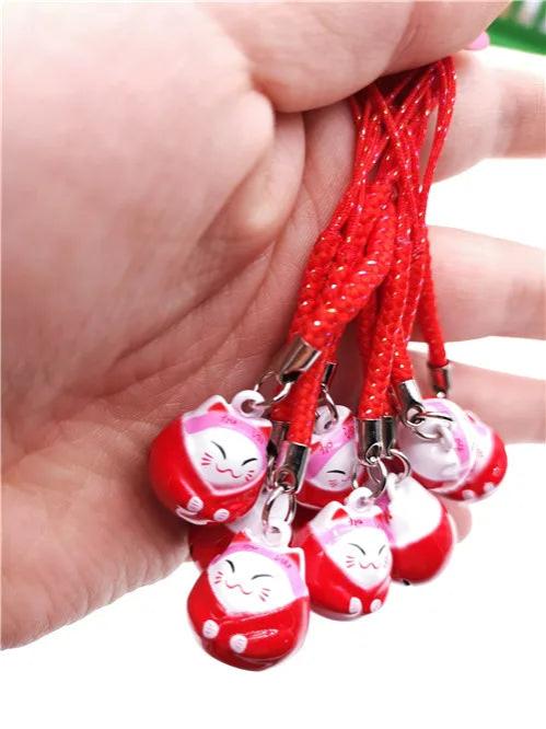 10pcs Lucky Cats Jingle Bells Christmas DIY Crafts Lanyard Accessory Key Chain