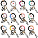 Silicone Cursive Cow Bead Bracelet Keychain Tassel Ox Head Wrist Key Ring Charm