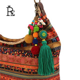 Boho Wood Beads Keychain Pompon Holder Tassel Pendant