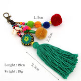 Boho Wood Beads Keychain Pompon Holder Tassel Pendant