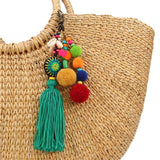 Boho Wood Beads Keychain Pompon Holder Tassel Pendant