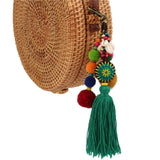 Boho Wood Beads Keychain Pompon Holder Tassel Pendant