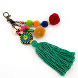 Boho Wood Beads Keychain Pompon Holder Tassel Pendant