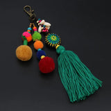 Boho Wood Beads Keychain Pompon Holder Tassel Pendant