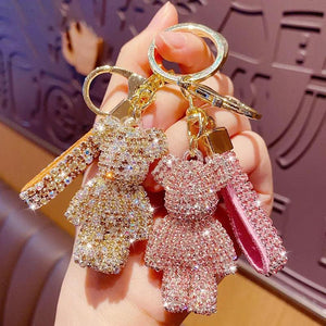 Crystals Bear Keychain Animal Doll Pendant Key Chains Car Key Holder Bag Keyring