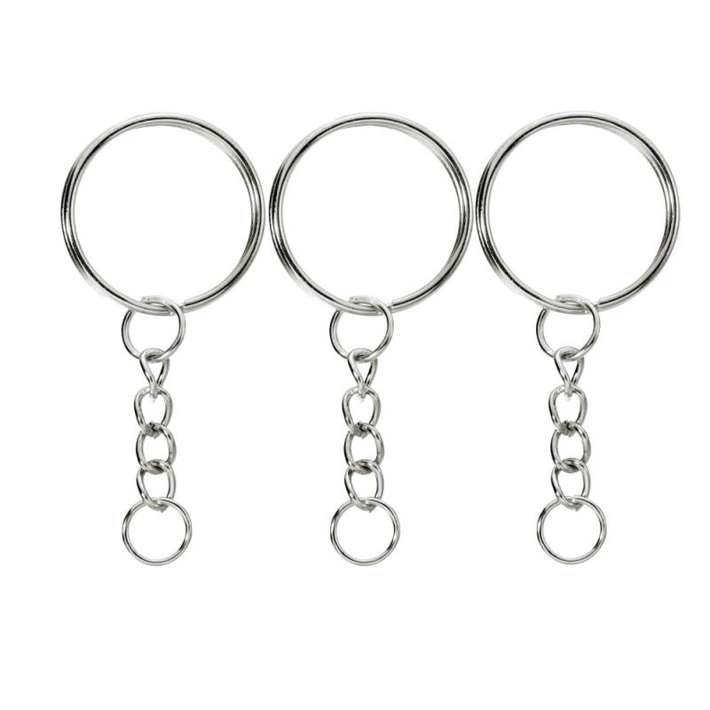 50Pcs Silver Round Split Keyfob Keyrings with Jump Ring for DIY Keychain