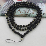Volcanic Rock Beads Chain Wood Beads Long Necklace