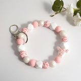 Cow Print Keychain Silicone Bead Mama Bracelet Wristlet Keychain Charm