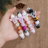 Cow Print Keychain Silicone Bead Mama Bracelet Wristlet Keychain Charm