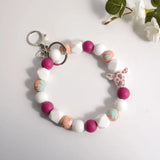 Cow Print Keychain Silicone Bead Mama Bracelet Wristlet Keychain Charm