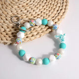 Cow Print Keychain Silicone Bead Mama Bracelet Wristlet Keychain Charm