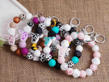 Cow Print Keychain Silicone Bead Mama Bracelet Wristlet Keychain Charm