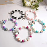 Cow Print Keychain Silicone Bead Mama Bracelet Wristlet Keychain Charm