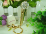 Big Mic Music Microphone Keyring Rhinestone Crystal Pendant Gift