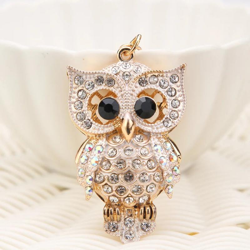 Owl Metal Keychain Rhinestone Pendant Bag Charm for Women