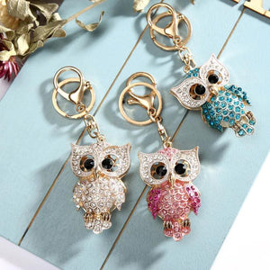 Owl Metal Keychain Rhinestone Pendant Bag Charm for Women