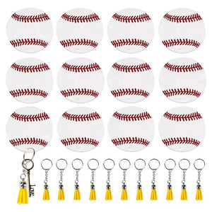 12pcs Acrylic Baseball Keychain Round Rings Key Ornament Camera Unisex
