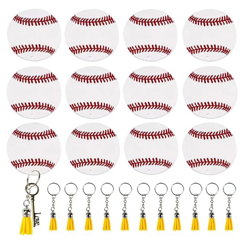 12pcs Acrylic Baseball Keychain Round Rings Key Ornament Camera Unisex