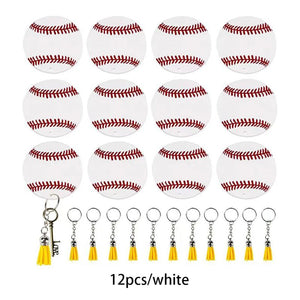 12pcs Acrylic Baseball Keychain Round Rings Key Ornament Camera Unisex