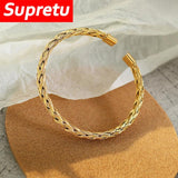 Golden Braided Bangle Charm Bracelet Titanium Steel 18K Plated