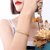 Golden Braided Bangle Charm Bracelet Titanium Steel 18K Plated