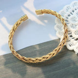 Golden Braided Bangle Charm Bracelet Titanium Steel 18K Plated
