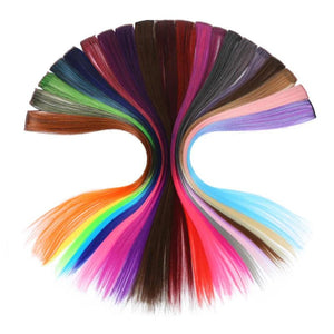 Long Straight Hair Rope Clip In Highlight Rainbow Hair Streak Pink